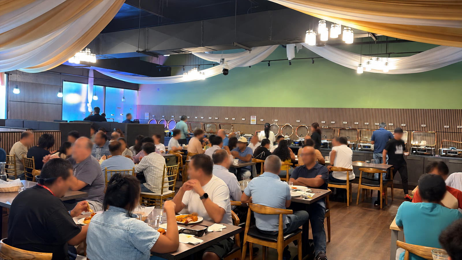 Guests enjoying the dinner buffet at Urban Grill in Sunnyvale
